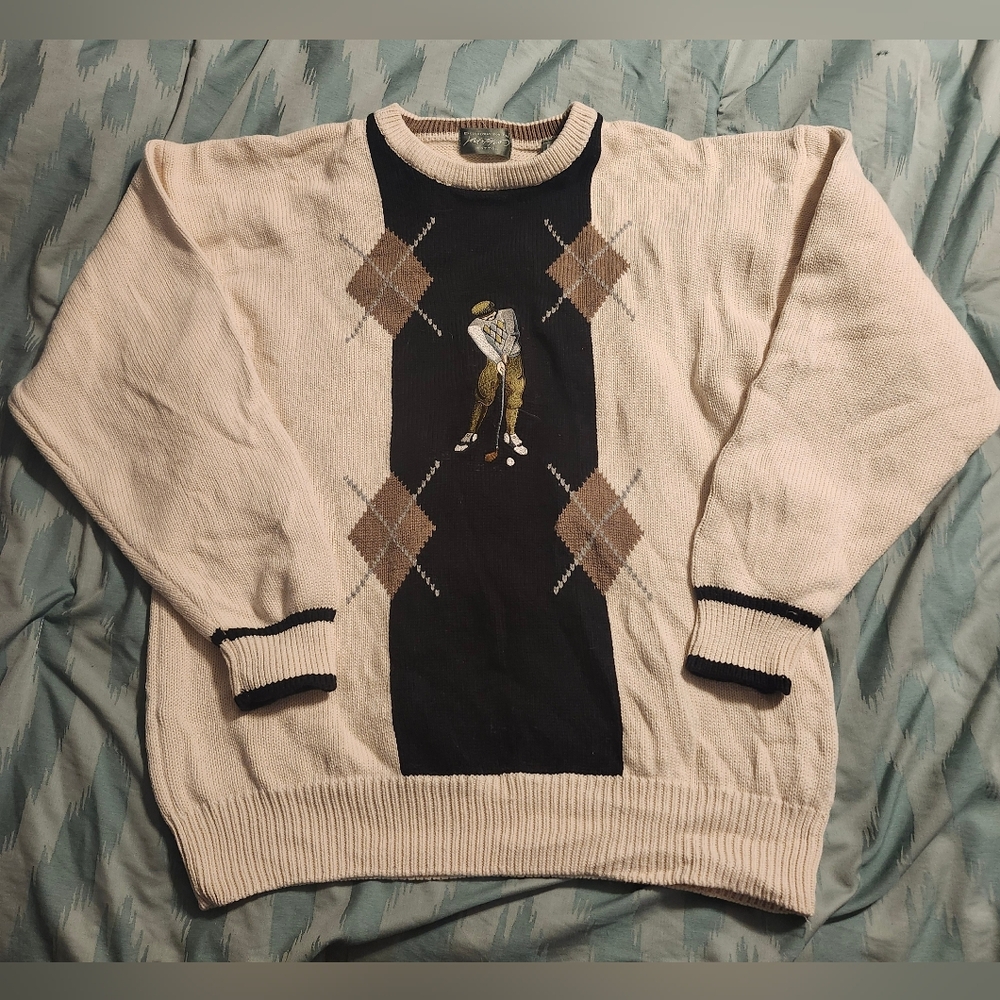 Vintage Lord & Taylor Rare Golf Embroided‎ Sweaters Men's Size Large